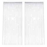 2 Stück Fadenvorhänge, 100 X 200 cm Blinkend Vorhang Balkontür, Weiß Streifenvorhang, Außentür Fadenvorhang Insektenschutz, Raumteiler Türvorhang, Geeignet für Hochzeit, Café, Fensterdekoration