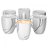Van Well 6er Set Kaffeebecher Silver Night, Jumbo-Tasse, 300 ml, 85 x 85 mm, Hotelporzellan, große Kaffeetasse, Porzellanbecher, abstraktes Dekor, Gastro