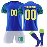 Fantrikot Fußball Trikot Kinder Personalisiertes Sport T-Shirt und Shorts & Socken 3 Teiliges Set,Hause/Auswärts Fußballtrikot Anzug für Erwachsener,Atmungsaktiv Trainingsanzug Sportbekleidung(#C)