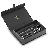 PARKER IM Duo Stift-Geschenkset | Füller, Kugelschreiber & Etui | Schwarze Lackierung mit Chromverzierungen | Mittlere Spitze | Blaue Tinte | Perfekte Geschenke zum Schulabschluss