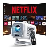 [Netflix Google CTS Zugelassen] Smart Beamer Native 1080P FHD 4K Unterstützung 12000L,Android 13 OS Mini Projektor Offizielle Lizenzierte Streaming Apps,Auto Fokus&Keystone,WLAN Bluetooth LYNCAST N300