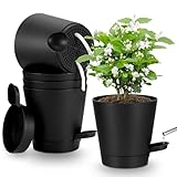 Yimomoyi 5 Stück Kunststoff Blumentopf mit Bewässerungssystem, Selbstbewässerung Übertopf mit Untersetzer, Rund Pflanzkübel für Innen und Balkon Garten Pflanzen Sukkulenten Kaktus (Schwarz)