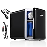 Mini-Kühlschrank, 6 Liter/9 Dosen, tragbarer Kühler und Wärmer persönlicher Kühlschrank für Hautpflege, Kosmetik, Getränke, Lebensmittel, ideal für Schlafzimmer, Büro, Auto, Freonfrei (Schwarz) (6L)