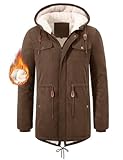Vijamiy Winterjacke Herren Fleece Gefüttert Winterparka Mit Kapuze Warm Winddicht Lang Mantel Herren Winter Outdoor Parka Jacke(Braun,XL)