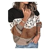 HEYPORK Damen Winter Warm Bequem Pullover Casual Strickjacke Strickpullover Frauen Persönlichkeit Leopardenmuster Spleißen Mode Strickpullover Pullover(C Braun, XL)