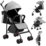 OHMG Kinderbuggy mit Liegefunktion ab Geburt bis 22 kg,Kinderwagen,Buggy für Kinder,mit Liegefunktion,Becherhalter,Klein Zusammenklappbar,UV Schutz 50+,Korb bis 3 kg (A-Gris)