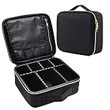 Kosmetiktasche Damen Make up Tasche Make up Koffer Kosmetikkoffer Kleine Schminktasche Schminkkoffer Make up Organizer Tasche Make up Bag mit Verstellbaren Teiler,Schwarz