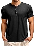 Runcati Herren T-Shirt Kurzarm Henley Shirt Sommer Regular Fit Oberteile Männer Rundhals Einfarbig Basic Hemd Casual Tee Tops mit Knopfleiste Schwarz XL