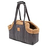 Hundetasche bis 7.5 kg Welpen Fleece Warm Hundetragetasche, Wendbarer Transporttasche für Hunde Katze - Tragetasche Schulterriemen und Aufbewahrungstasche (Grau, As Show)