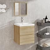 BUKSCYJS KüChenunterschrank,Badschrank Schmalwaschbeckenunterschrank Mit Waschbecken Spiegel Sonoma Eichegeeignet FüR Wohnzimmer, Esszimmer, Badezimmer, Eingang, Toilette, Empfangsraum
