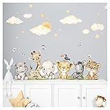 Little Deco Wandsticker Safari Tiere Set Kinderzimmer Wandtattoo Wolken Löwe Babyzimmer Wandaufkleber Deko DL957-5