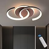 Meloweel LED Deckenleuchte Holz dimmbar, Walnuss Schwarz „S“ 2-Ringe Modern Deckenlampe, 28W 40cm 2800lm 3000K-6000K mit Fernbedienung, Schlafzimmerlampe, Flurleuchten, Memory-Funktion, 3W Nachtlicht
