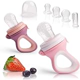 iFancy 2 Fruchtsauger für Baby & Kleinkind + 6 Ersatz-Sauger in 3 Größen | Aus hygienischem Silikon - Sicher & BPA-frei | Beißring für Obst, Gemüse, Brei Beikost & Co. | Zahnungshilfe | Rosa/Lila