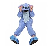 Win8Fong Kigurumi-Pyjama, Tier-Anime, Cosplay-Kostüm, unisex, Erwachsene, Halloweenparty, heiße Party, Einteiler, Schlafbekleidung, blaue Nähte, Blau