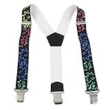 Leoodo Hosenträger Herren Damen Breit Y-Form für Arbeitshosen Skihose Motoradhose Fest lustig mit 3er Starken Clips und verschiedenen Motiven, HT Farbe:Schwarz Music