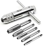 Fixinus Gewindeschneidsatz, 6 Stück HSS Handgewindebohrer Set, M3 M4 M5 M6 M8 Gewindebohrer mit Verstellbaren T-Griff Windeisen Gewindeschneidwerkzeug