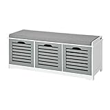 SoBuy FSR23-HG Moderne Schuhtruhe Sitzkommode mit 3 Körben(grau) Sitzbank Schuhschrank mit Sitzkissen Spieltruhe weiß mit grau