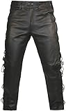 Skintan Herren Motorradhose Biker Lederjeans Lederhose mit Seitliche Schnürung Schwarz - L31 W32