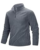 33,000ft Herren Fleecepullover Half Zip Fleece Pullover mit 2 Taschen Microfleece Outdoor Sweatshirt Strickjacke Dunkelgrau XL