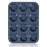 SUPER KITCHEN Große Muffinform aus Silikon für 12 Muffins, Antihaft Muffinblech Antihaftbeschichtet Backblech Backform für Cupcakes, Brownies, Kuchen, Pudding 33 x 25 x 3 cm (Grau)