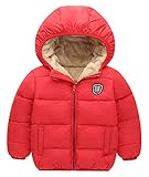 Happy Cherry Kleinkind-Daunenjacke mit abnehmbarer Kapuze, winddicht, Schnee-Wintermantel, Outwear, Stil 2, rot, 4-5T