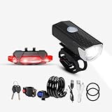 NOAXY® Leistungsstarkes Fahrradlicht, Fahrradbeleuchtung vorne und hinten, USB, wiederaufladbar, wasserdicht, Diebstahlsicherung mit Schlüssel, Roller, 120 cm, Schwarz