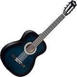 Classic Cantabile Klassikgitarre 4/4 - Konzertgitarre mit Lindenkorpus, Hals aus Okoume & Nylon-Saiten - glänzendes Finish in Blueburst - optimal für Einsteiger und fortgeschrittene Gitarristen