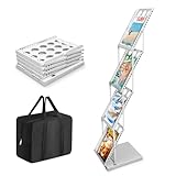 SUNDOY Faltbarer Zeitschriftenständer mit 4 Taschen, Magazinhalter & Broschüre Prospekthalter mit Tragetasche für Büro, Einzelhandel & Messe-Ausstellungen, Weiß