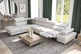 Friderik Ecksofa Galaxy Relax mit Schlaffunktion, 225×350, Kunstleder MADRIT, Bettkasten, Relaxfunktion, verstellbaren Kopfstützen & Armlehne (Weiß, Links)
