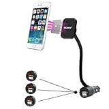 SOAIY 3-in-1 Universal Magnetische KFZ Auto Halterung Magnet Handyhalter mit Ladegerät Dual USB Zigarettenanzünder Netzteil Ladefunktion inkl. Led-Autobatterieanzeige 3.1A 12/24V für Smarthpones