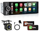 1 DIN Autoradio mit Wireless CarPlay & Android Auto, 6,36 Zoll Auto Radio mit Bildschirm, Rückfahrkamera, FM, Bluetooth, Freisprecheinrichtung, Aux-Eingang, Lenkradsteuerung, Equalizer, Mirror Link