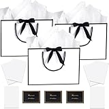 3 Stück Geschenktüten, Geschenktüte Groß, Geschenk Tüte Große Geschenktüte Geschenktüte Geburtstag Mit Schleifenbändern + 3 Grußkarten +6 Taschentüchern Mit Henkel Für Geburtstag Hochzeit Feier Party