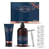 King C. Gillette Geschenkset mit Rasierhobel Herren und Bartpflege, Rasierer + 5 Rasierklingen + Rasiergel + Bartshampoo, Rasierset Geschenk Männer