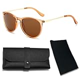 XFSRG Polarisierte Sonnenbrille Unisex Klassische Ultraleichte Sonnenbrille UV400 Schutz Rechteckig mit Etui Fahrenbrille für Herren Damen Metallrahmen Pilotenbrille (Orange)