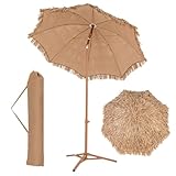 RELAX4LIFE Sonnenschirm Hawaii, Stroh Strandschirm Ø200 cm, Balkonschirm Neigbar, Gartenschirm mit klappbarem Ständer & Tragetasche, Balkon Strand Strohschirm, Bastschirm Hawaiischirm UV Schutz