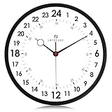 Lafocuse 30cm Wanduhr 24 Stunden Anzeige, Ohne TickgeräUsche Wanduhr 24H Modern, Analoge Lautlos Uhr für Wohnzimmer, Küche, Schlafzimmer, Büro