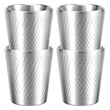 Gatphy 4 Stück Bierkrug 300 ml 304 Edelstahlbecher Bierglas Vakuum Isoliert Wasser Hammerschlagoberfläche Stapelbare Doppelwand Tasse Vakuum Isoliert Tasse für Kaffee Tee Milch