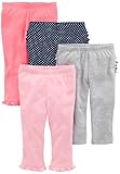 Simple Joys by Carter's Baby-Mädchen 4-Pack Pant Hose, Grau/Korallenrosa/Marineblau Punkte/Rosa, 3-6 Monate (4er Pack)