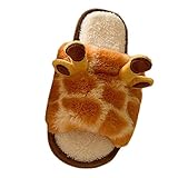 Giraffen-Hausschuhe für Damen, Winter, warm, Baumwolle, Hausschuhe, Badelatschen, Orange, 38 EU