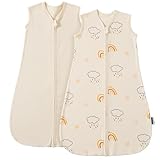 PewinGo Baby Schlafsack 0.5 TOG 2PCS aus 100%-Baumwolle für Neugeborene 0-6 Monate, Doppelreißverschluss, Weich & Atmungsaktiv, Maschinenwaschbar (Beige)