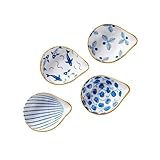 SDA287MZ Sojasauce Schälchen 4 stücke Keramik Sauce Gericht Blau und Weiß Porzellan Soja Gericht Gewürz Keramik Dip Sushi Sauce Stücke Dip Schälchen(Yellow Stroke)