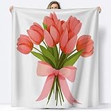 Flauschig Kuscheldecke Cartoon Niedlich Verträumt Kinder Decke 100 x 130 cm, Weich Warm Flanell Fleecedecke Decken - Plüsch Rosa Tulpen Schleifen Wohndecke Überwurfdecke für Frau Mädchen Sofa