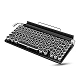 Yunseity Retro-Schreibmaschinentastatur, 83 Tasten, Punk-Rundtasten, Mechanische Bluetooth-Gaming-Tastatur, RGB-Tastatur mit Hintergrundbeleuchtung für PC, Tablet, für Mac, Android-Telefone