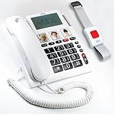 VOCA 4G Seniorentelefon mit Funk-Notruf-Sender, schnurgebundenes Festnetztelefon und Halsbandsender, großen Tasten, Adapterstecker, hörgerätekompatibel, CP140