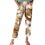 Generisch Damen Leinenhose Sommer Autumn Fragrant Linen Linen Vintage Floral Print Casual Pants – Perfect for Spring Comfortable and Trendy for Relaxed Days and Everyday Schwarze Hose Mit Löchern