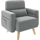 Yaheetech Sessel Wohnzimmer Ohrensessel Relaxsessel mit Armlehnen und Holzbeinen, Polstersessel Loungesessel Einzelsofa mit Taschen und Kissen, für Wohnzimmer/Arbeitszimmer Hellgrau