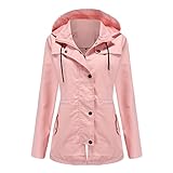 OPALLEY Schlanke Windjacke mit Kordelzug zum Laufen, Camping, wasserdichte Damen-Softshelljacken Derbe Mantel Damen (Pink, XL)