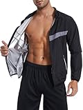 LAZAWG Herren Schwitzkleidung, lang, Shirt, Schwitzen, Sauna, Fitnessstudio, Sauna, Shapewear, Kostüm, Schwarze Jacke, XXXL