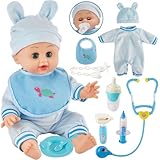 HERSITY Babypuppen Spielzeug mit 12 Ton, Sprechende Babypuppe Kinder Automatisches Öffnen und Schließen Augen, Doktorkoffer Zubehör Lernspielzeug Rollenspiele Geschenk 2 3 Jährige Mädchen