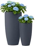 CLP Pflanzkübel groß, 2er Set für außen und innen, Outdoor XXL Blumenkübel rund, wetterbeständig frostsicher in Steinoptik, Winterfest, Farbe:anthrazit